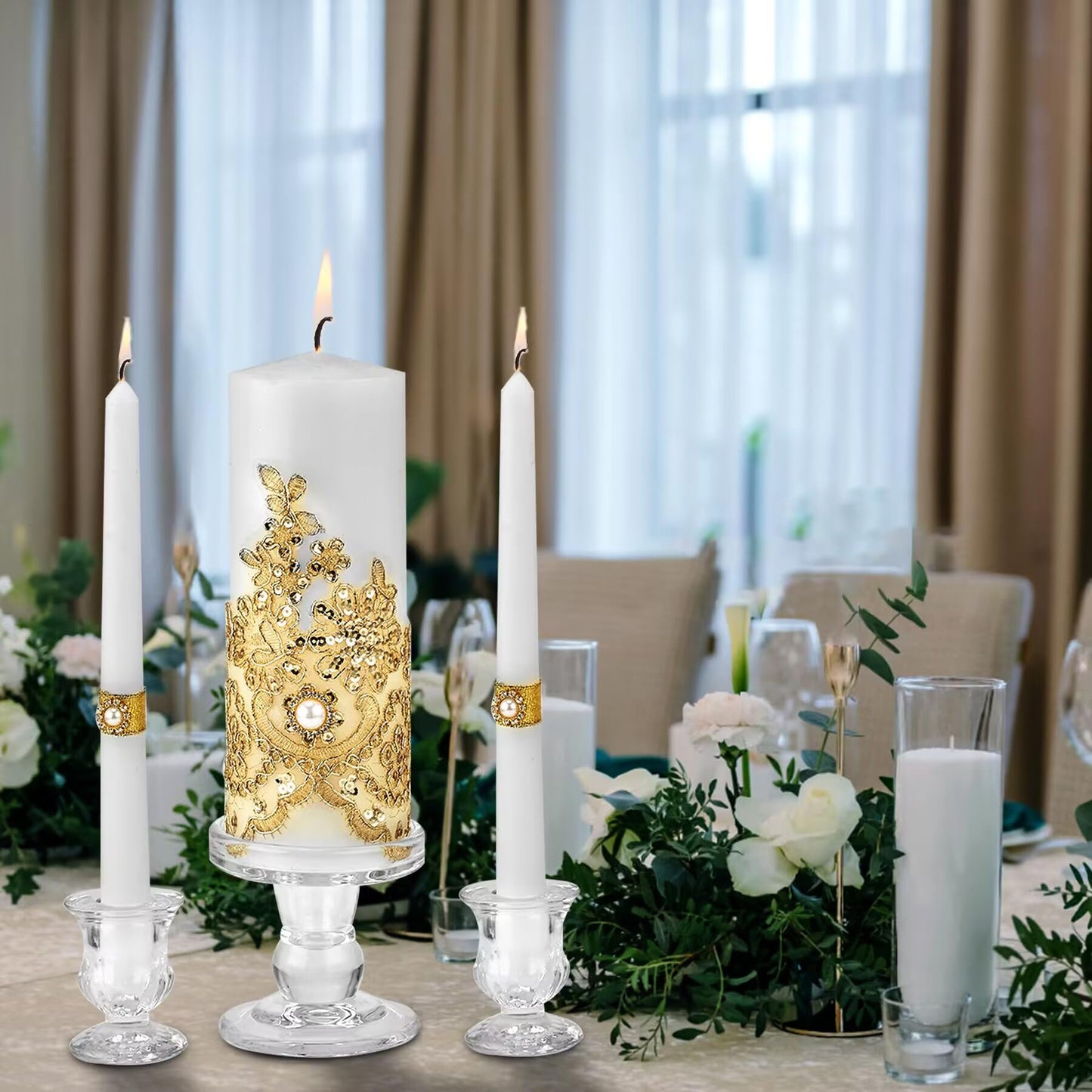 Unity Candle Holder - Glass Candle Holders for Pillar Candles Taper Candles, Glass Candlestick Holders Set of 3, Decorative Clear Glass Candlestick Holder for Wedding Table Dinning Church Centerpiece