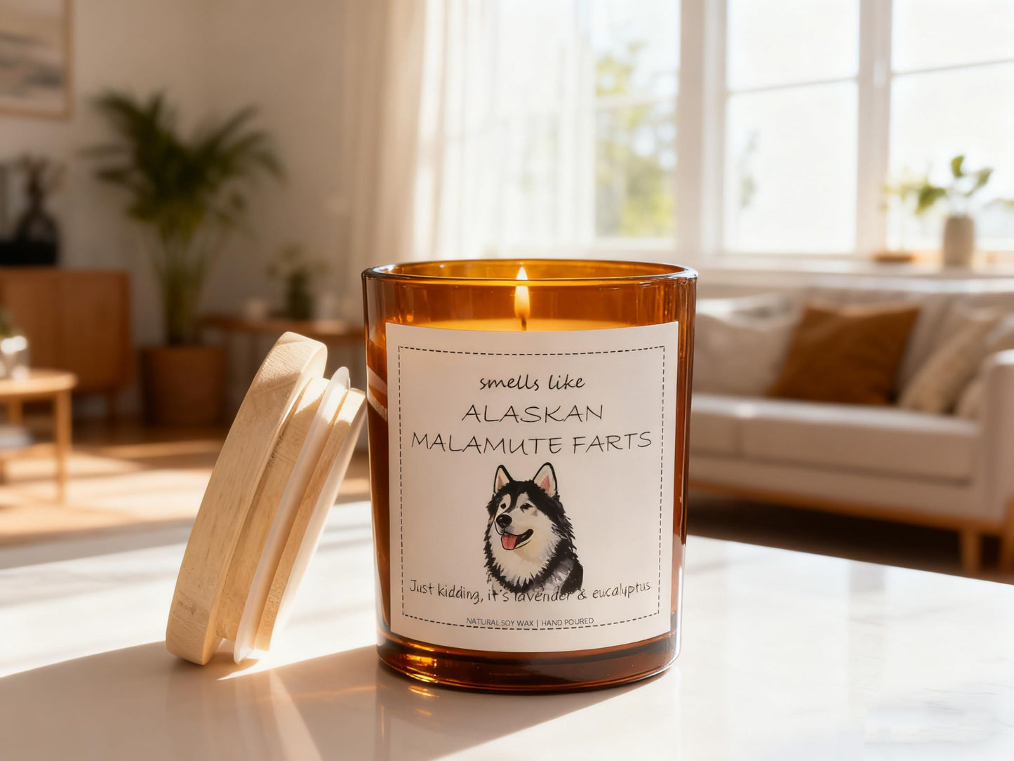 Alaskan Malamute Gifts & Decor, Dog Mom Gift for Women, Smells Like Alaskan Malamute Farts Candle - Lavender & Eucalyptus, Crafted by Natural Soy Wax & Natural Essential Oils