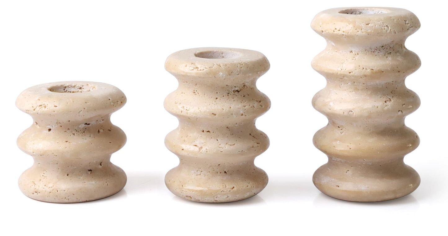 Vixdonos Natural Stone Candle Holder Set of 3 Taper Candle Candlestick Mantle Candle Stand for Home Decor,Wedding,Party and Table Centerpieces(White)