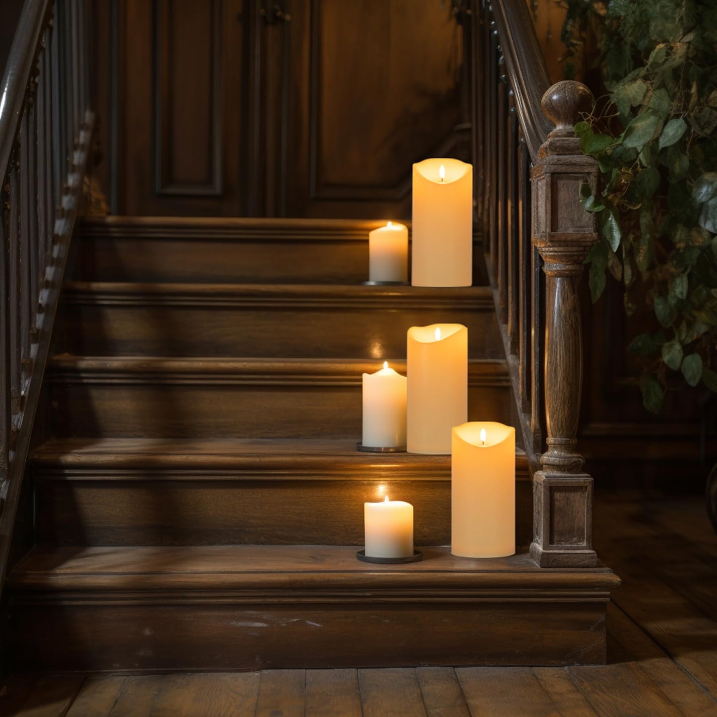 COVEGE Large Flickering Flameless Candles with Remote, 4"x 9"Battery Operated Candles with Timer, Ivory Fake LED Pillar Candles for Outdoor Lanterns Porch, Set of 2