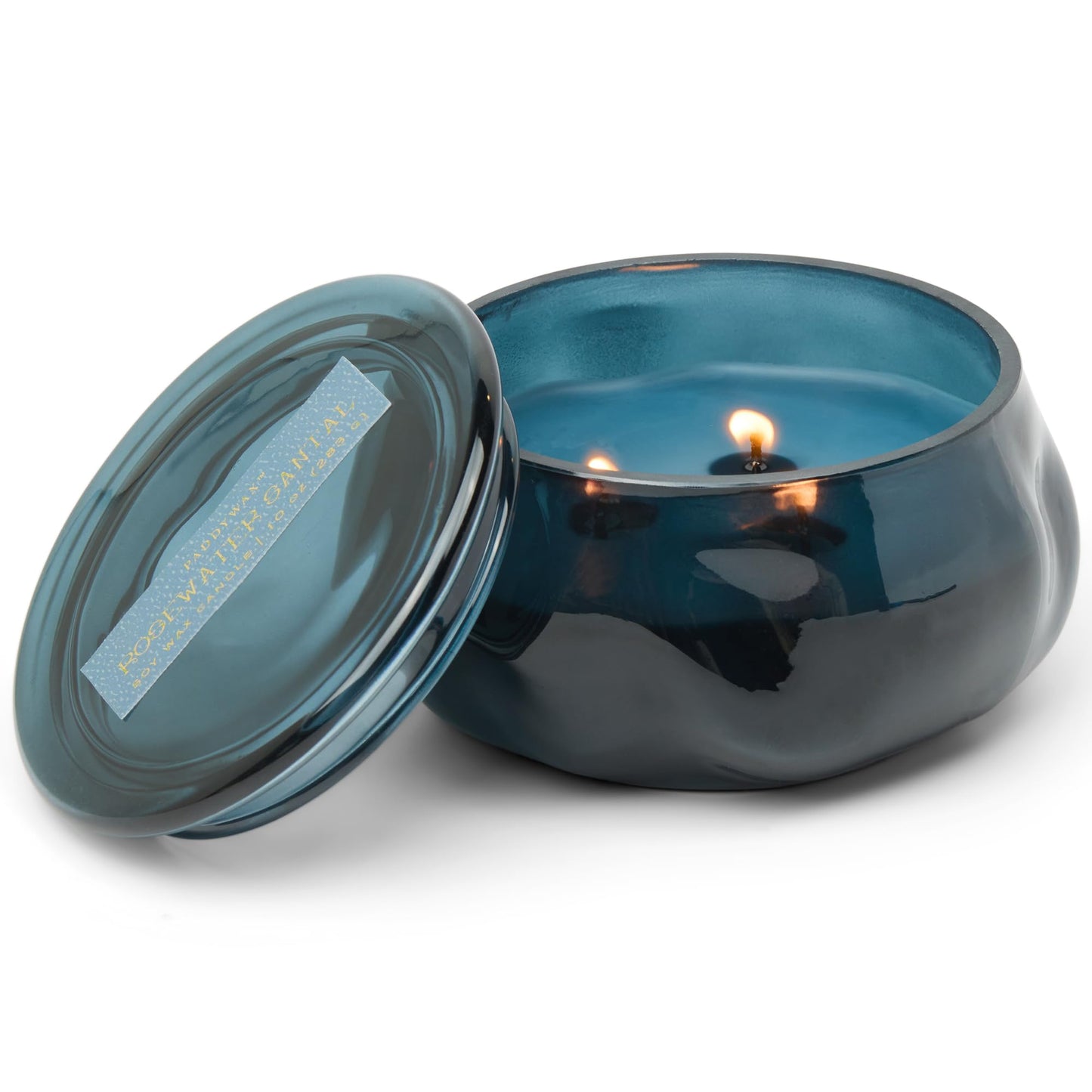 Paddywax Basalt Collection Scented Candle, Soy Wax Blend Glass Jar with Lid, Reusable Home Décor Candle, 10 oz, Navy Vessel, Rosewater Santal