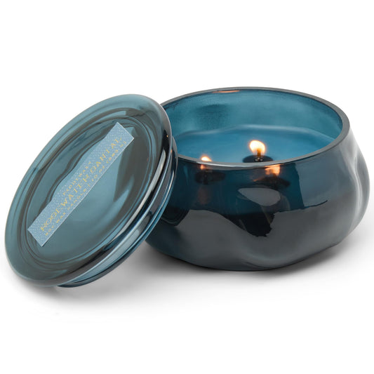 Paddywax Basalt Collection Scented Candle, Soy Wax Blend Glass Jar with Lid, Reusable Home Décor Candle, 10 oz, Navy Vessel, Rosewater Santal