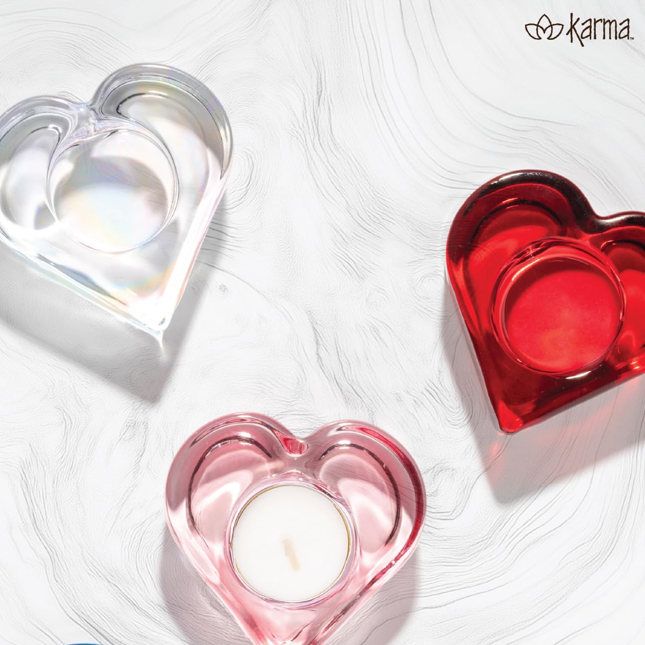 Karma, Glass Heart Tealight Holder, Chunky Glass Candle Holder Votive for Home and Party Decor, Wedding Table Centerpiece, Purple
