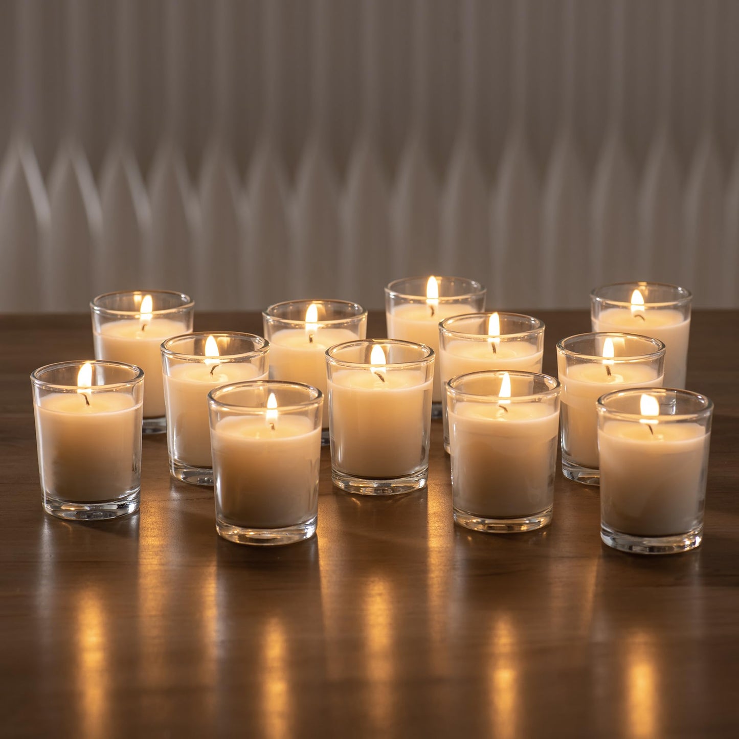 Housecret 60 Pack Warm White Unscented Clear Glass Filled Votive Candles. Hand Poured Wax Candle Ideal Gifts for Aromatherapy Spa Weddings Birthdays Holidays Party