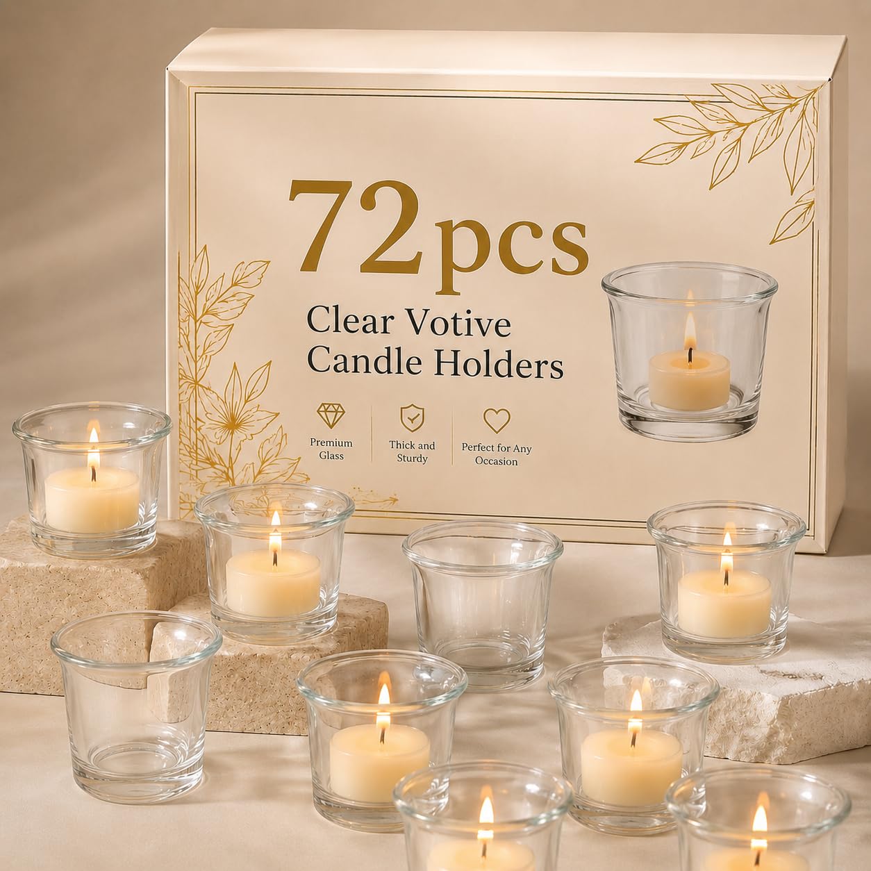 Letine 72-Pack Clear Glass Tealight Candle Holders - Thick Sturdy Votive/Tealight Holders Bulk for Wedding, Party, Home Decor | Perfect Replacement for Wall Sconces, Candelabras & Fireplace Screens