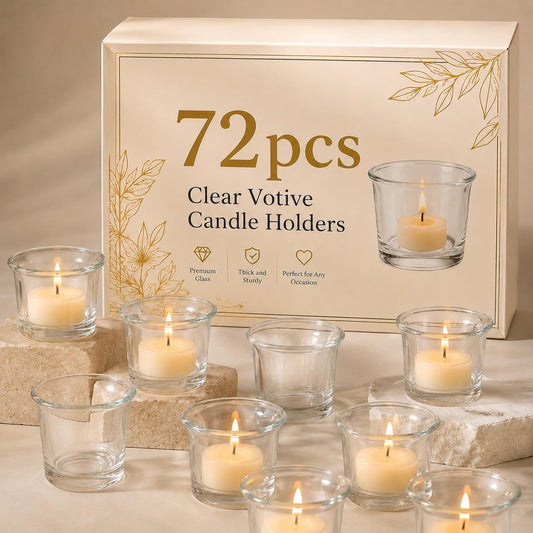 Letine 72-Pack Clear Glass Tealight Candle Holders - Thick Sturdy Votive/Tealight Holders Bulk for Wedding, Party, Home Decor | Perfect Replacement for Wall Sconces, Candelabras & Fireplace Screens