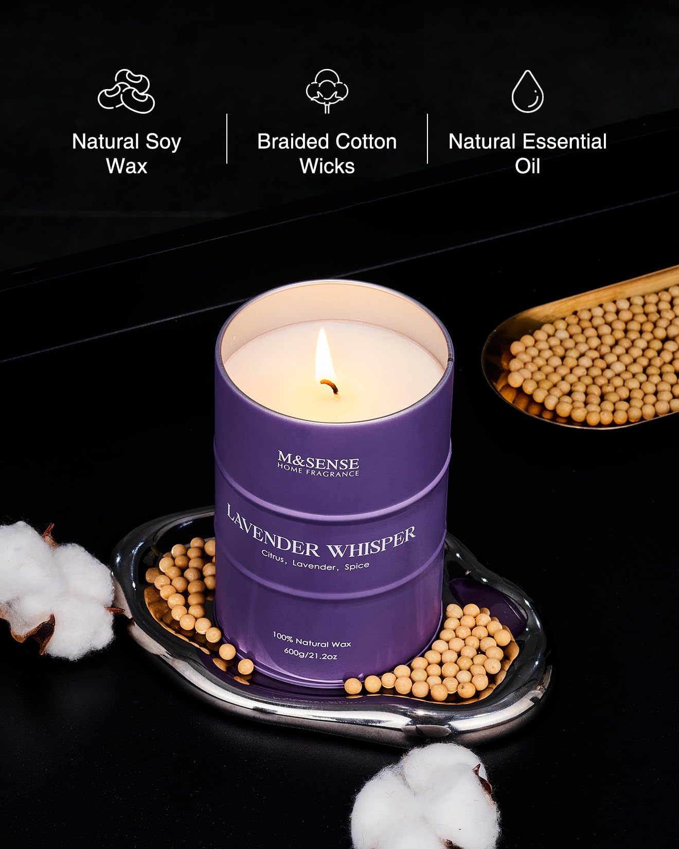M&SENSE Large Lavender Soy Candles for Home Scented 21.2oz 120 Hour Long Burning, Aromatherapy Candle for Stress Relief Meditation Relaxing, Appreciation Gifts for Mom Teacher Friends