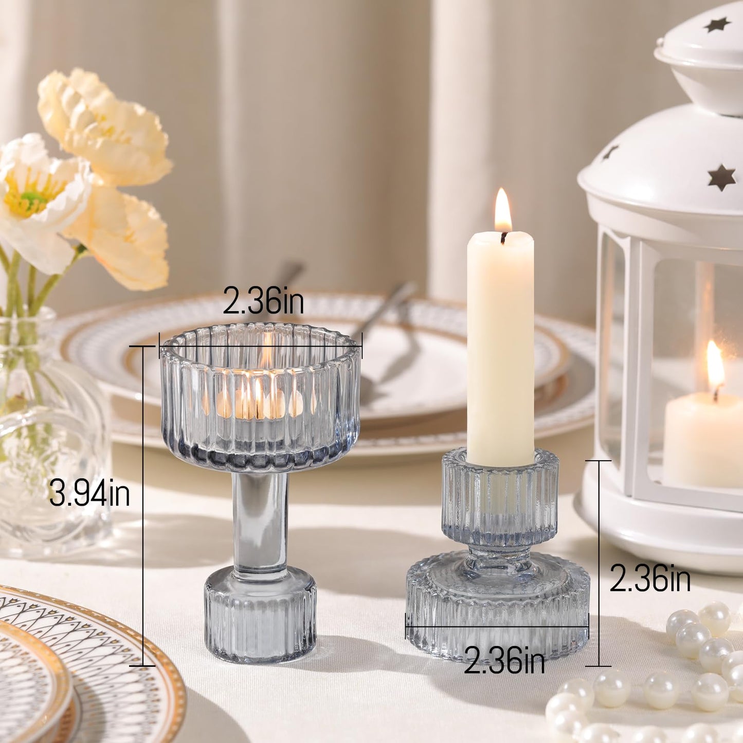 Candlestick Holders Bulk, 6 Pcs Blue Combination Candle Holders Set, Crystal Candle Holders for Wedding, Table Centerpiece, Home Decoration