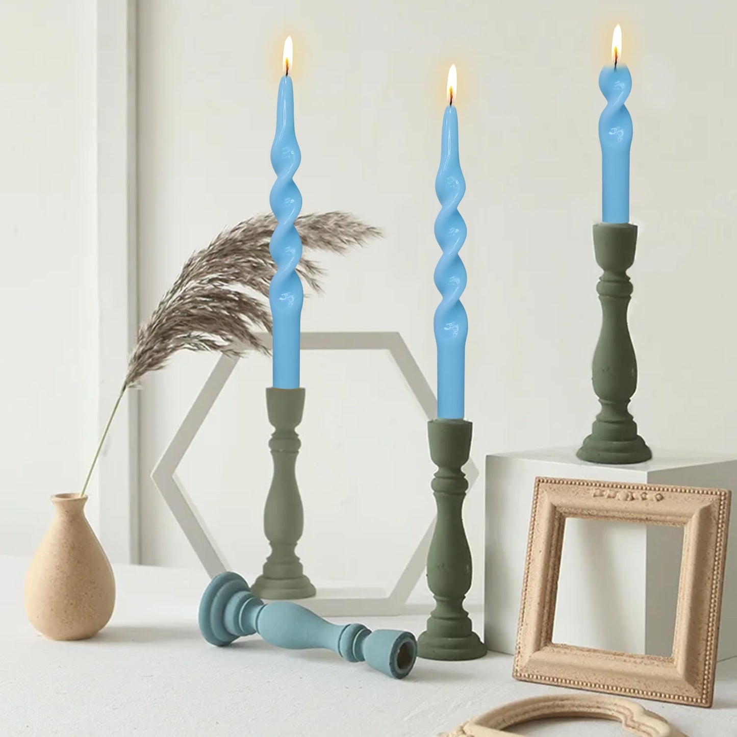 Blue Spiral Taper Candles Blue Candlesticks 4 PCS Cute Candle Stick Long Tapered Candles Decorative Handmade Twisted Candle for Dinner Home Weddings Festive