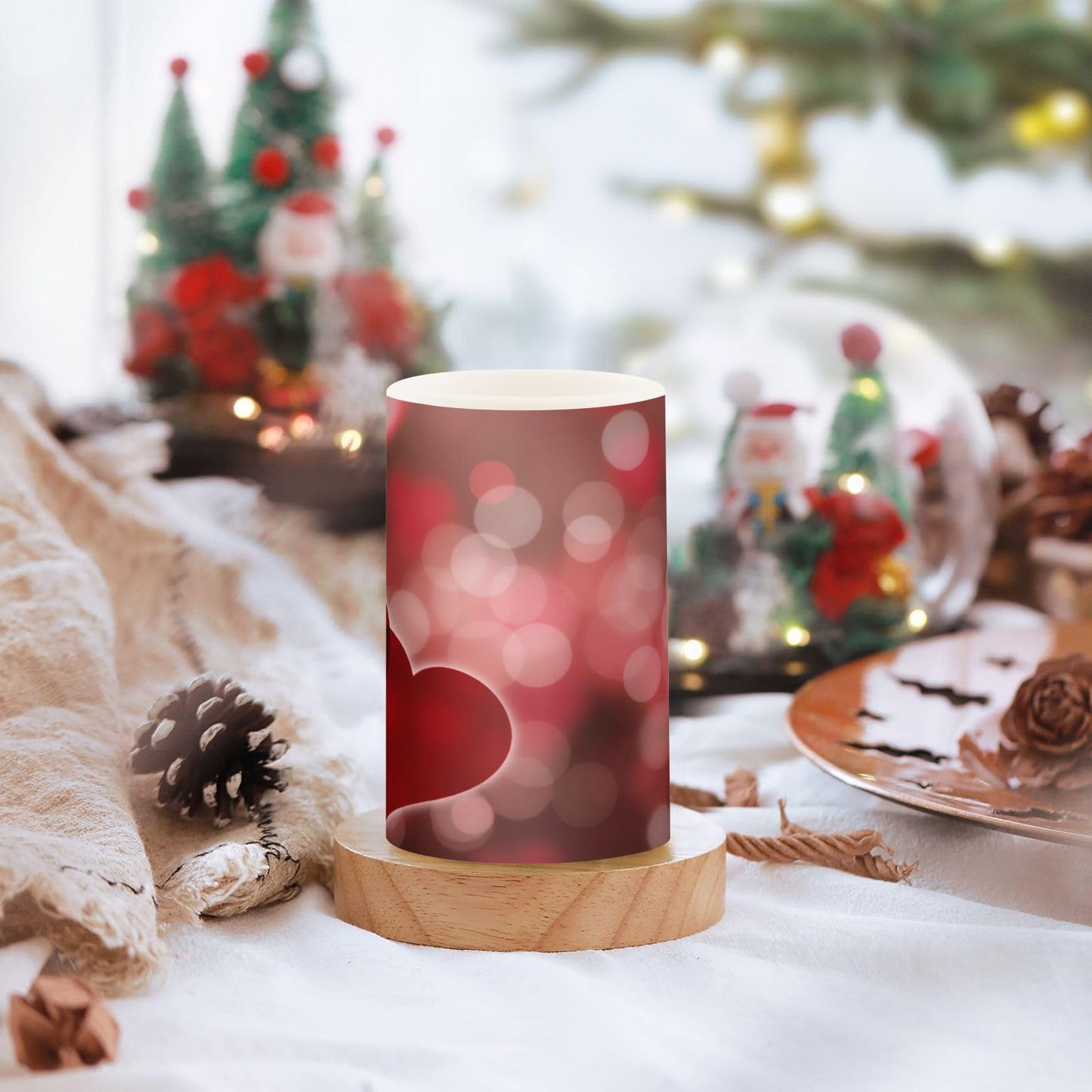 Valentines Lights Flameless Candles Valentines Hearts Bokeh Effect Pillar Candles Set of 2 Battery Operated Remote Control Warm Lights Home Decor
