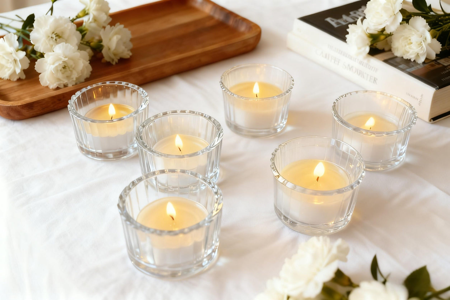 Round Clear Votive Candle Holders Set of 12, Purple Wedding Centerpiece Table Decorations, Mercury Glass Tealight Candle Holder for Bridal Shower, Baby Shower & Home Decor (Clear)