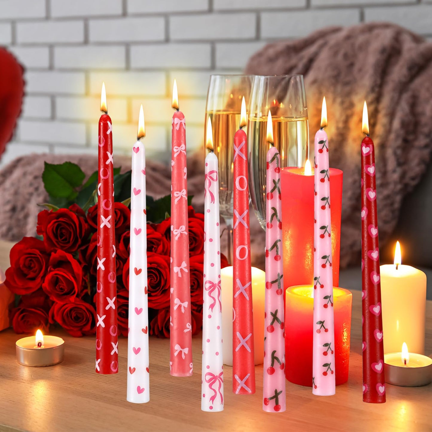 Lounsweer 8 Pcs Valentine Taper Candles 10 Inch Pink Red Heart Decorative Candlesticks Long Unscented Taper Candles for Birthday Wedding Anniversary Party Home Table Decor Holiday Gift