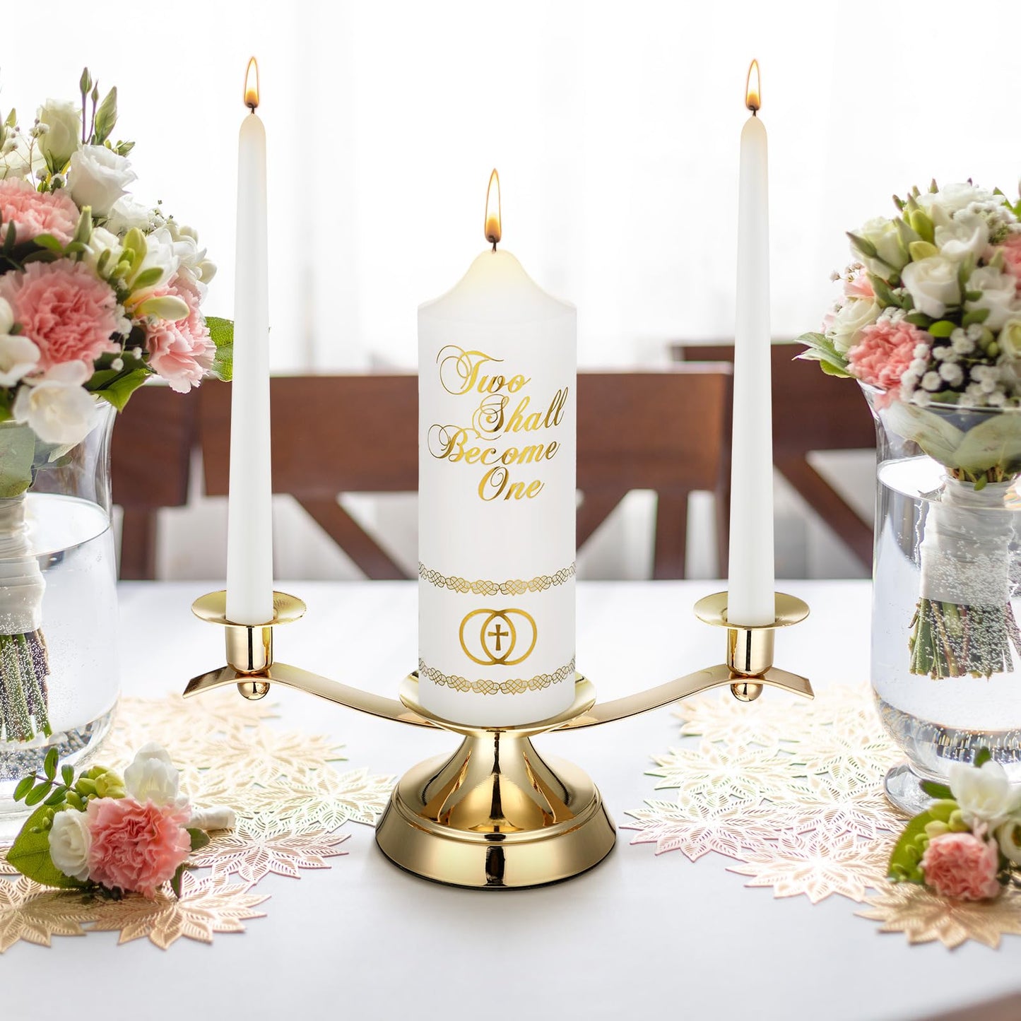 Irenare Unity Candles with Holder for Wedding Ceremony Wedding Decortions Accessories Glass Candle Holder Pillar Candle for Formal Events Church(Elegant)