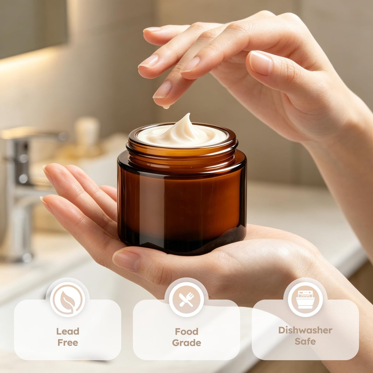 2 oz Glass Jars with Metal Lids, 36 Pack Amber Small Glass Jars with Black Lids Leakproof Round Airtight Empty Cosmetic Travel Containers with Inner Liners For Lotions Powders and Candle Making