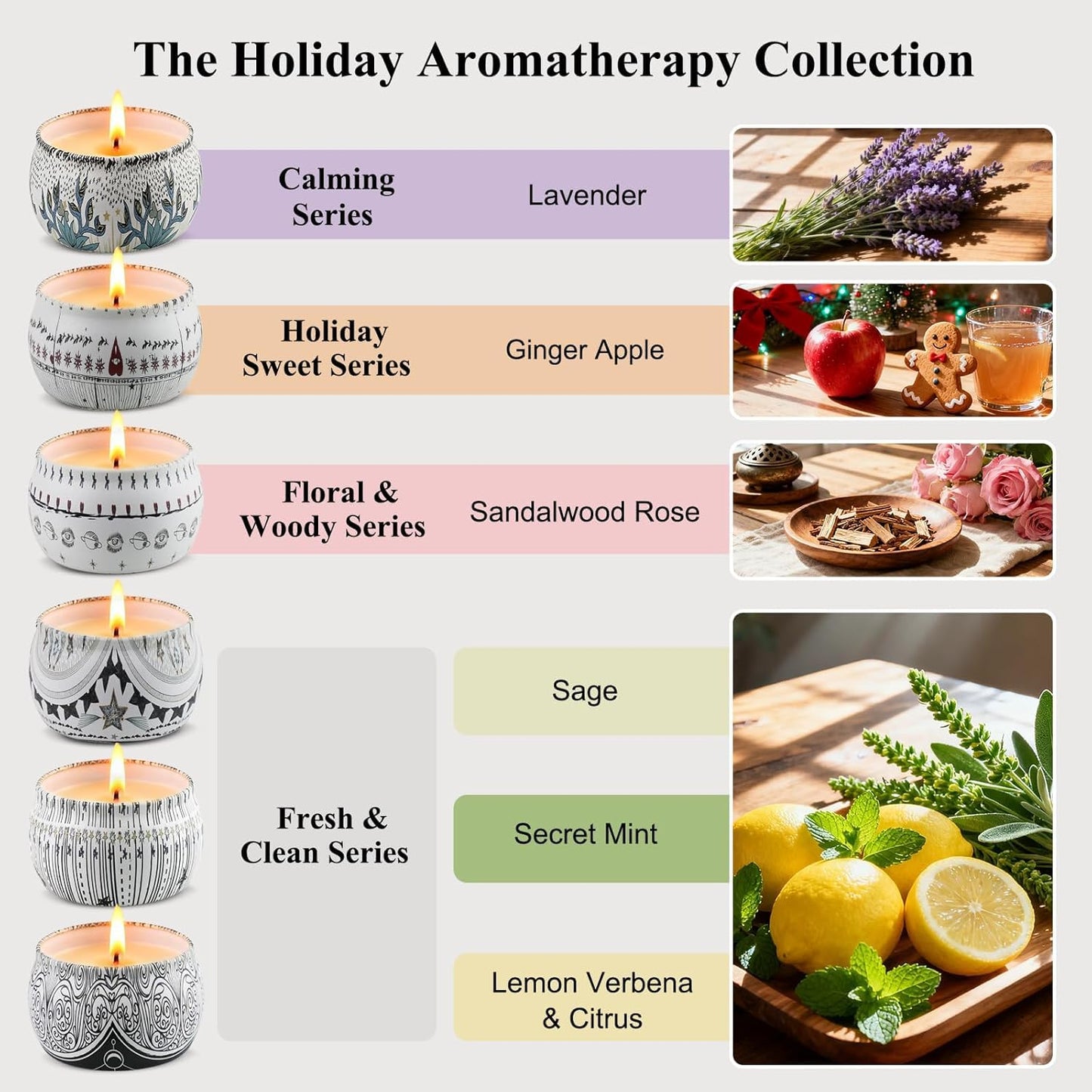 Candle Set for Women Gift, Scented Candles, 6 Pack Large Natural Soy Wax Candles in Tins, Stress Relief Gifts for Women, Aromatherapy Candle, 5.7oz Each, 30-35 Hr Burn, Ideal Gifts for Mom Birthday