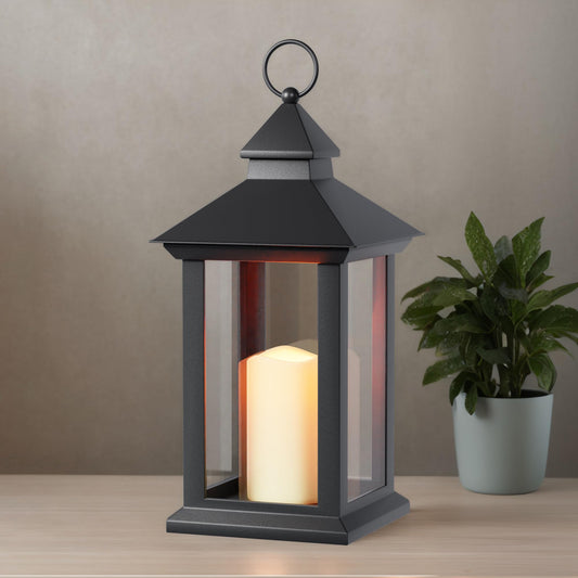 JOHUNT Lanterns Decorative Indoor, 1 Pack Black Decorative Flameless Candle Lanterns with Timer, Vintage 14" Waterproof Hanging Outdoor Lanterns, Battery Operated for Porch, Patio, Wedding Decor