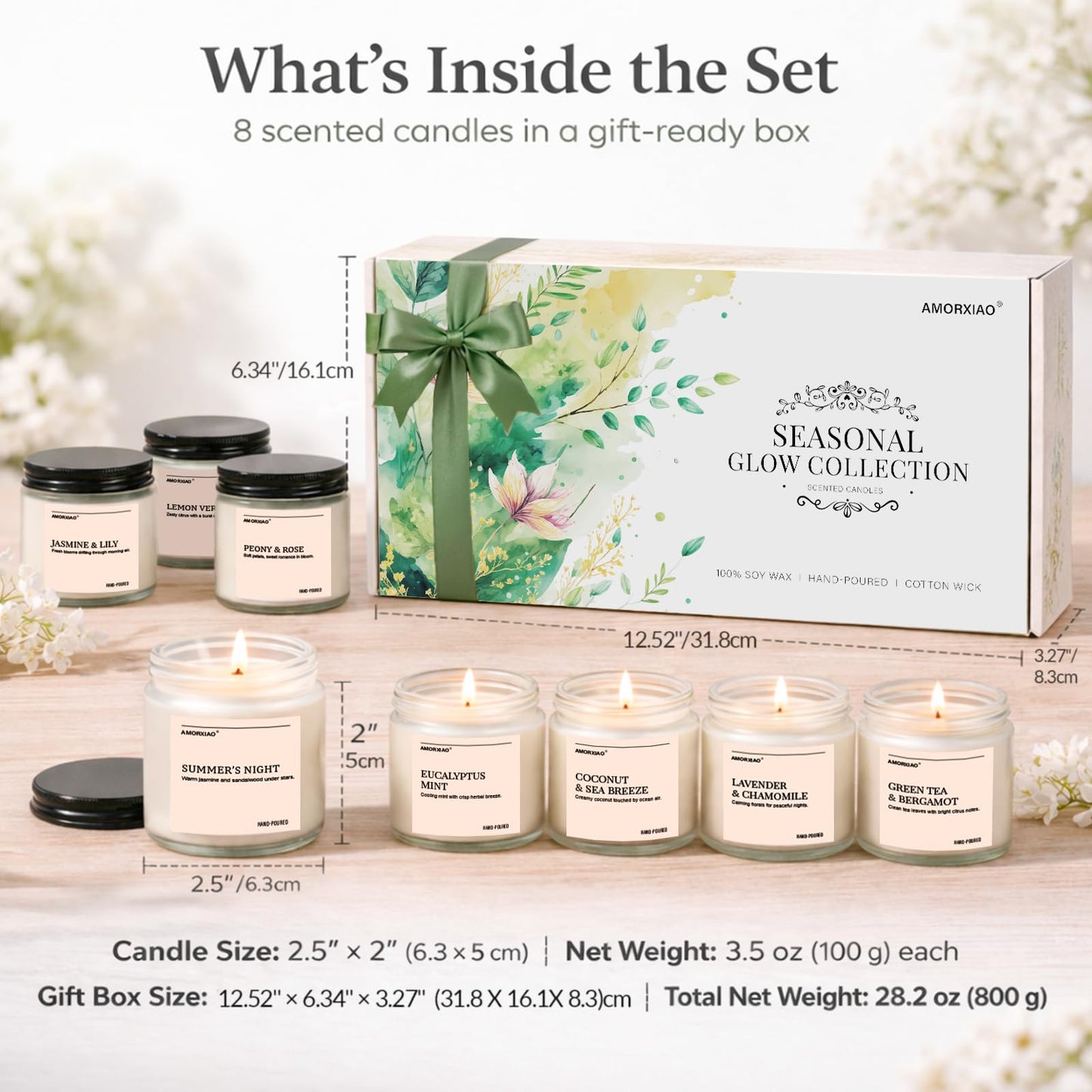 Scented Candles Set, 8 Pack Soy Wax Candles Gifts for Women, Long Lasting Burn Floral Fresh Aromatherapy Scents for Home, Birthday, Holiday, Mothers Day