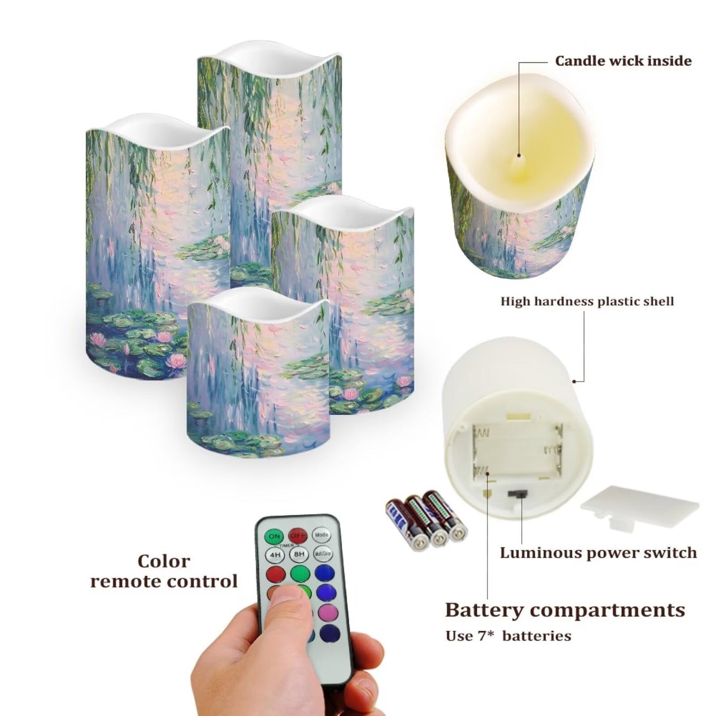 Cozeyat Garden Floral Valentines Day Flameless Candles Set of 4 Battery Powered LED Pillar Candles with Remote Timer Flickering Flame for Home Table Decor