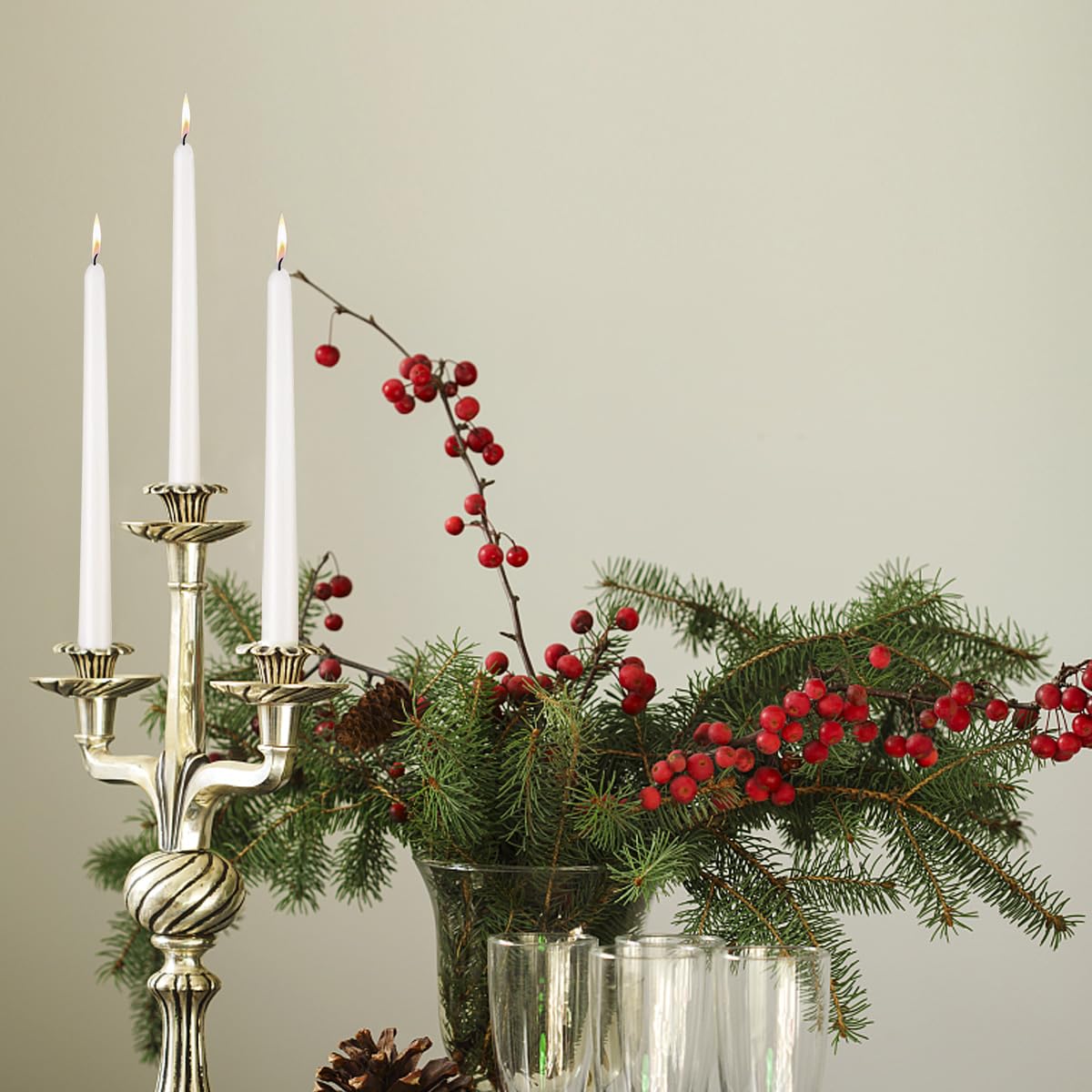 10 inch Cone-Shaped Candle Set of 5- Drip Free Dinner Candle - Long Burning, Perfect for Dinner, Parties, or Weddings (White)