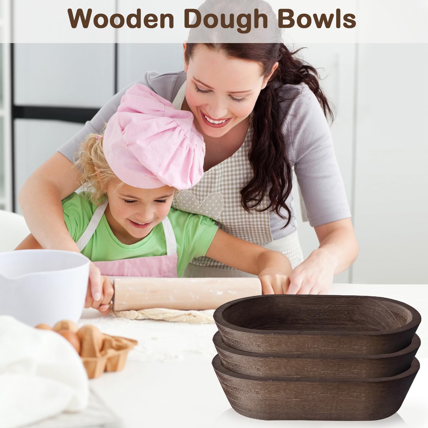 Katieyca 10 Pack Wooden Dough Bowls Bulk 8.5 Inch Rustic Dough Bowls for Wedding DIY Candle Home Crafts Making Farmhouse Fruits Supplies Decoration ﻿ ﻿