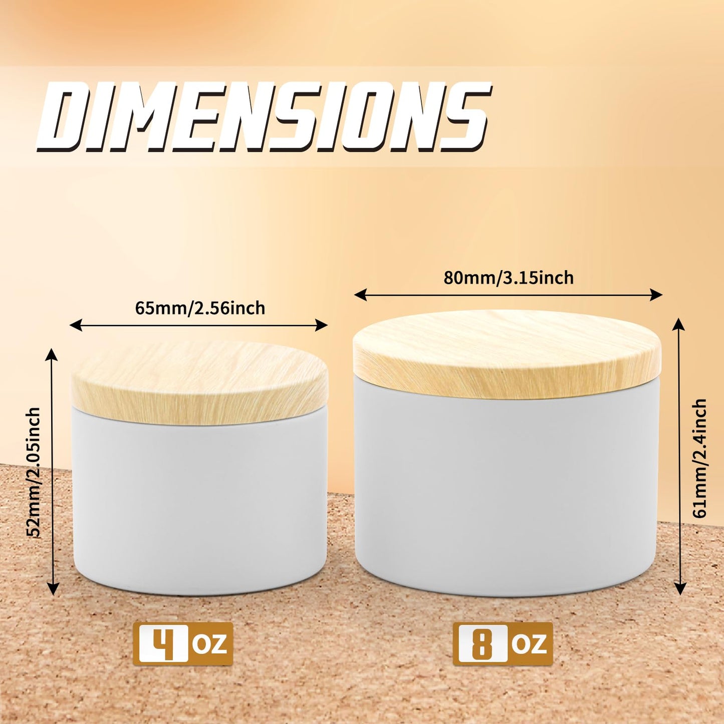 YJHSS 48-Pack Candle Jars, 24pcs 8oz + 24pcs 4oz Candle tins with Metal Wood-Grain Printing Lids, Empty Candle Jars for Making Candles Bulk Candle Containers-White