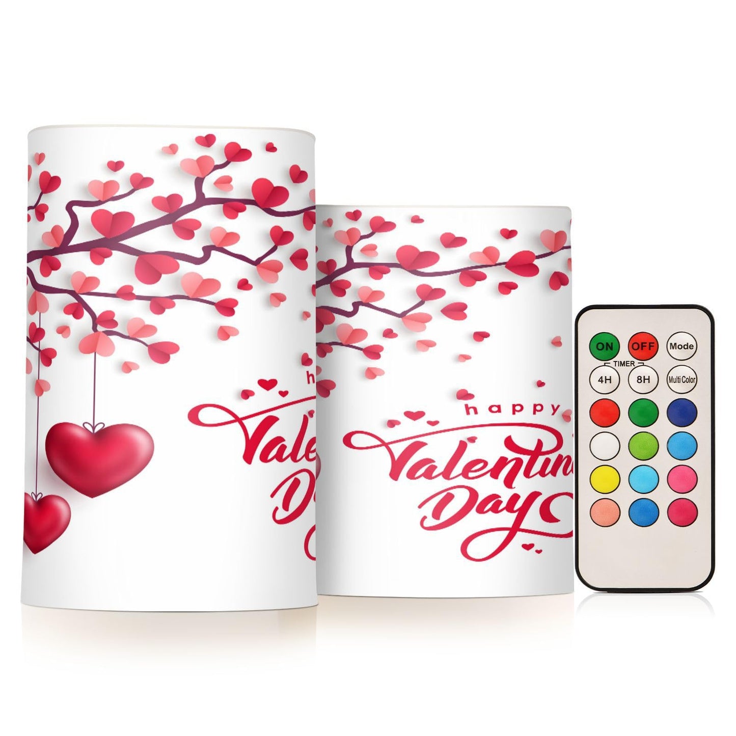 Eionryn Happy Valentine's Day Flameless Candles Red Heart Love Tree Spring Flowers Battery Operated LED Candles with Remote Timer Electric Candles for Home Party Decor 2pcs