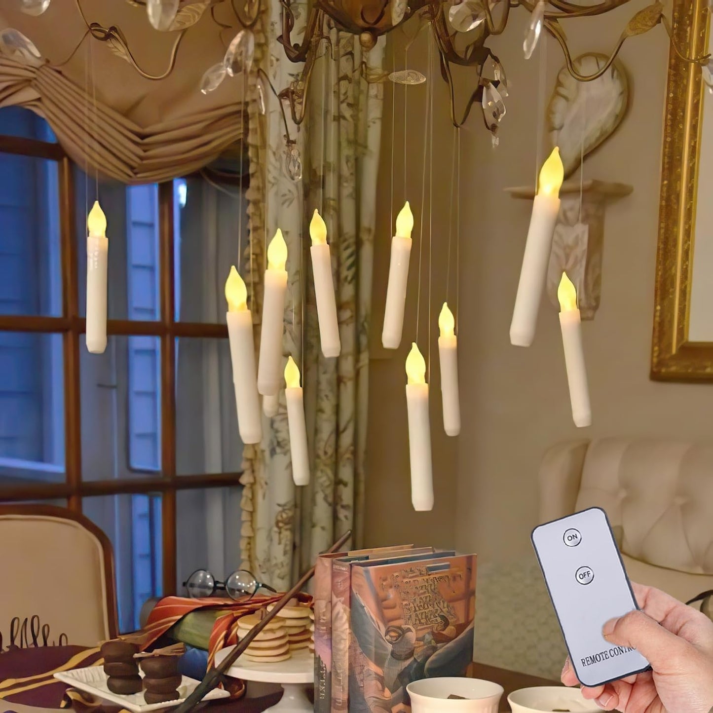 Homemory LED Batteries Operated Taper Candles with Remote, Flickering Light Flameless Taper Window Candle, Set of 12 Warm Yellow Fake Candles for Halloween, Church, Party