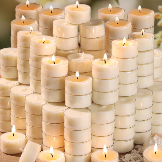 DEVI Soy Tea Lights Candles 200 Pack, 6 Hour White Tea Candles Bulk, Soy Wax Tea Lights Bulk-6 Hours Long Burning, Unscented Small Votives Bulk for Wedding Favors, Party Events, Shabbat,Home Decor