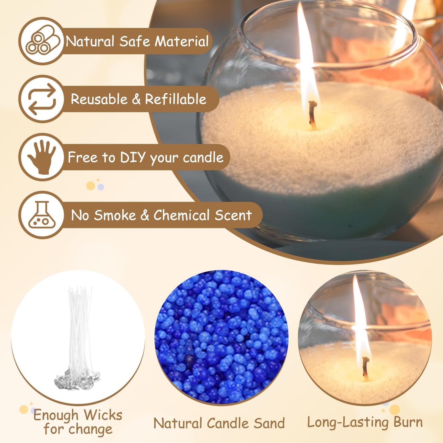 MECCANIXITY Pearled Sand Candles with 50 Pcs Wicks 21Oz / 600g Candle Beads Refillable Powder Sand Wax Making Kit for Thanksgiving Christmas Wedding Party DIY Home Crafts, Bright Blue