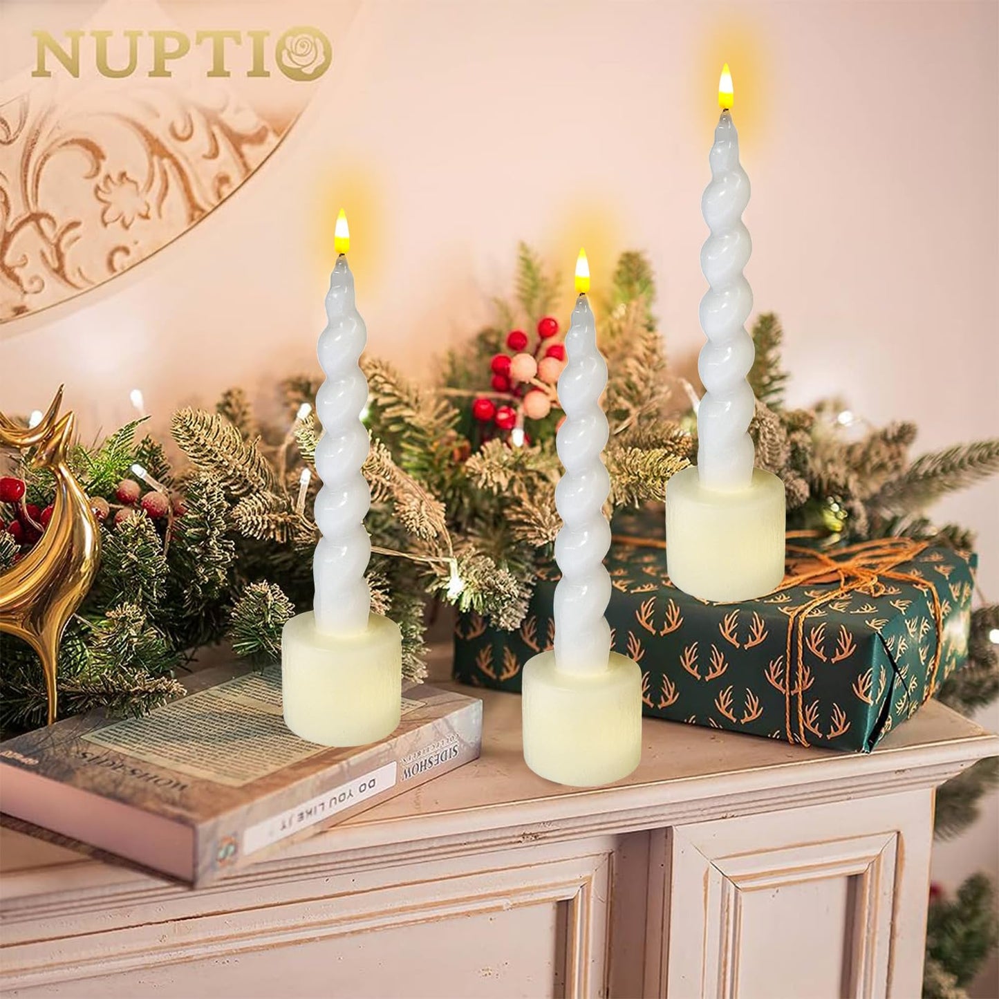 Gedengni Spiral Taper Candle LED Candlesticks, 7.5 Inch Flameless Tapered Candles Battery Candle Sticks Remote Twisted Candlestick for Dinner Holiday Wedding Party Housewarming-2D