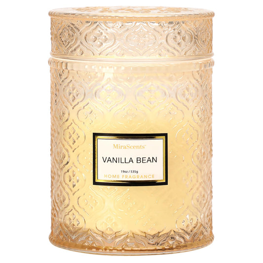 Vanilla Bean Candle, Large Decorative Glass Candle 19oz, Luxury Soy Wax Scented Candle Gift for Women, Home Fragrance for Living Room
