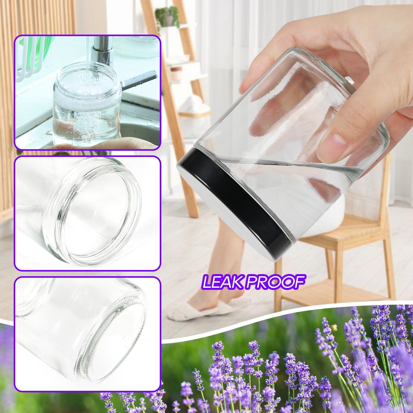 3 Pack Clear Glass Jars with Lids, 4 oz, 2 oz & 1 oz Thick Cosmetic Jars with Inner Liners, BPA Free Leak-Proof Refillable Containers for Lotion, Candle Making, Cream, Scrubs, Travel