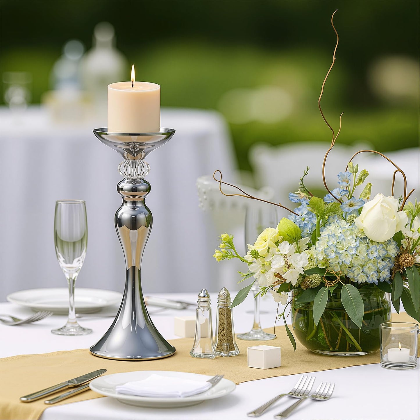 Pillar Candle Holder,Metal Candlestick Holders,Silver Tall Candlesticks for Wedding Theme Party Table Centerpiece Decor Dining Room Birthday Holiday (Candlestick 6186- Small)