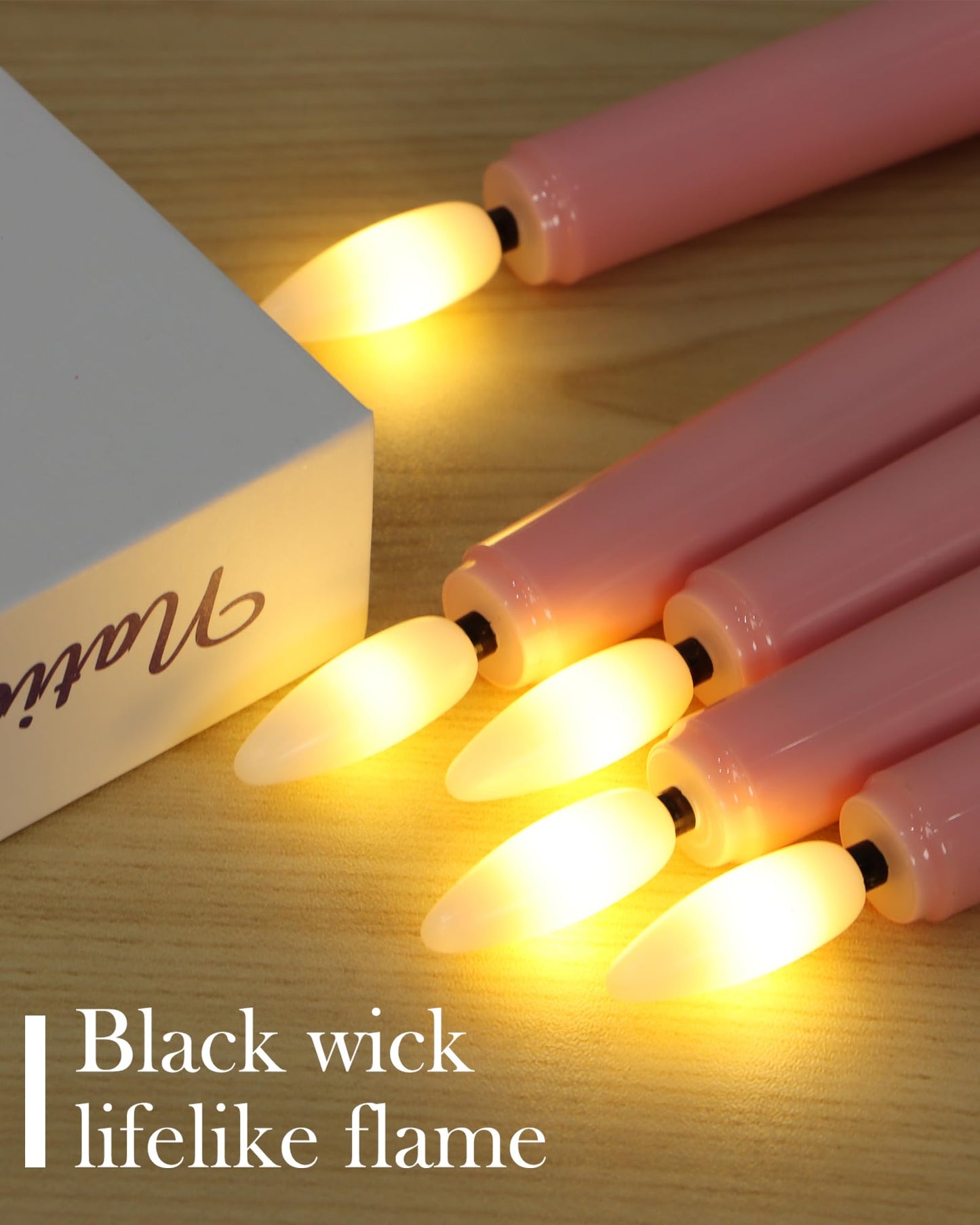 FREEPOWER Pink LED Taper Candles with Remote Flameless Battery Operated Window Candles with 3D Black Wick& Cycle Timer for Table Centerpieces, Christmas and Home Decor, Pack of 6