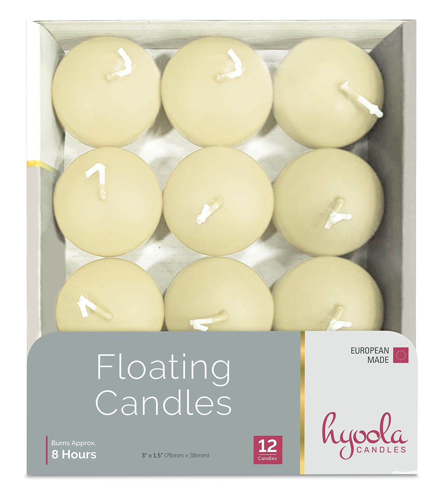 Hyoola Premium Ivory Floating Candles 3 Inch - 8 Hour - 12 Pack - European Made