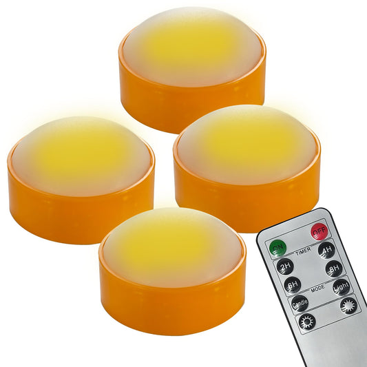 2WDECOR 4 Pack Halloween LED Pumpkin Lights with Remote and Timer Orange Color Flickering Battery Operated Decor Jack-O-Lantern Flameless Electric Candles for Pumpkin Home Outdoor Decorations