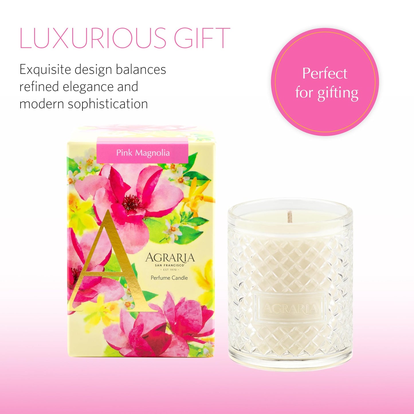Agraria Pink Magnolia Scented Candle, 7 Oz, 40-50 Hours Flicker Time, Fresh Alluring Magnolia Home Decor, Warm Floral Luxury Candles for Home