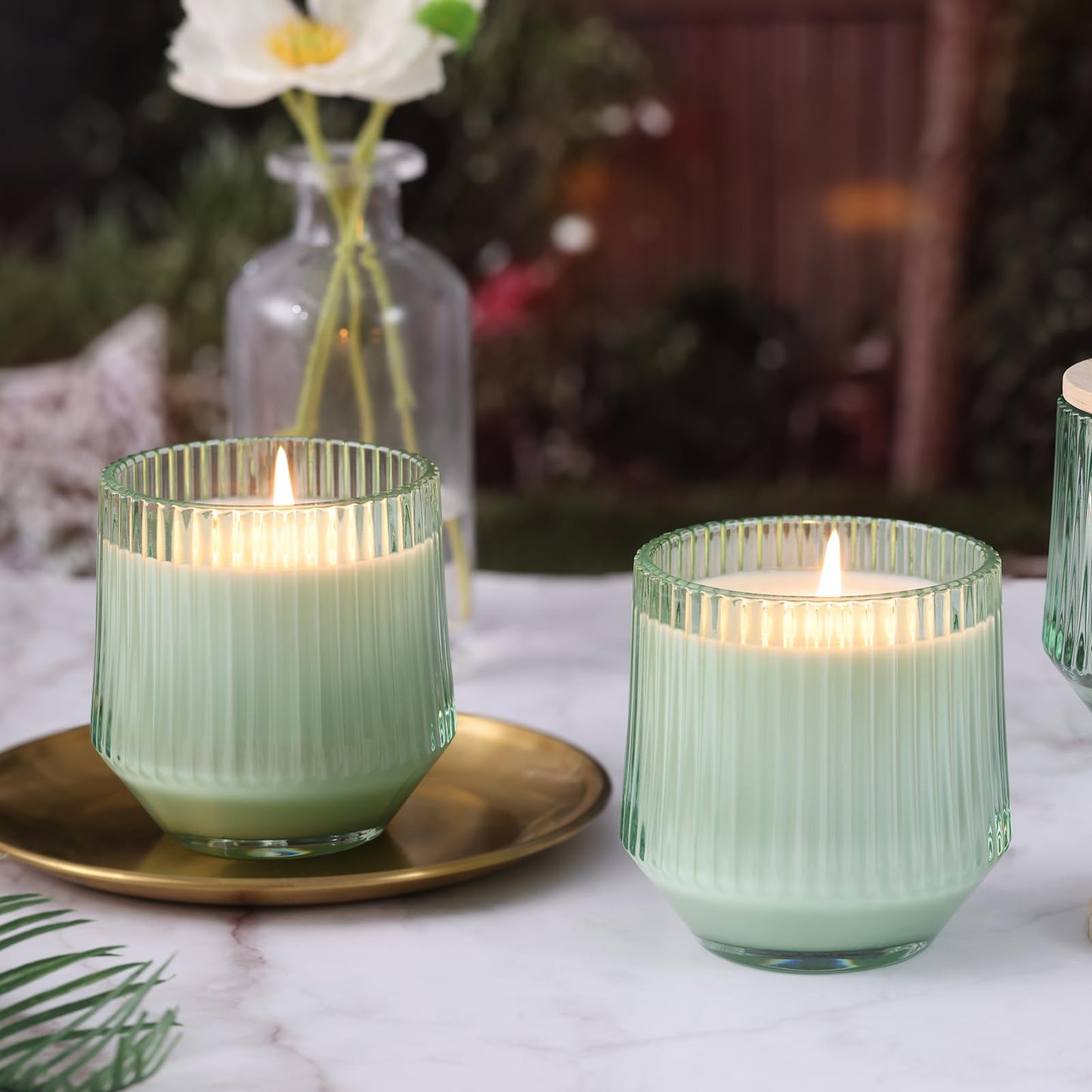 simeitol 13 OZ Light Green Large Candle Jars for Making Candles - 6 Pack Glass Candle Jars Bulk with Vertical Striped, Candle Vessels Supplies with Bamboo Lids and Candle Wick Kit, for DIY & Home