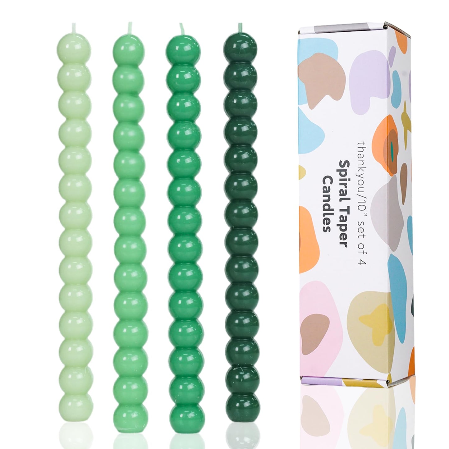 LPUSA Green Taper Candles Twisted Candle Spiral Stick Candles for Holiday Wedding Party Wax Unscented Dinner Candle Dripless,Christmas Gift H 10 Inch, 4pcs（Gradient Green-C）