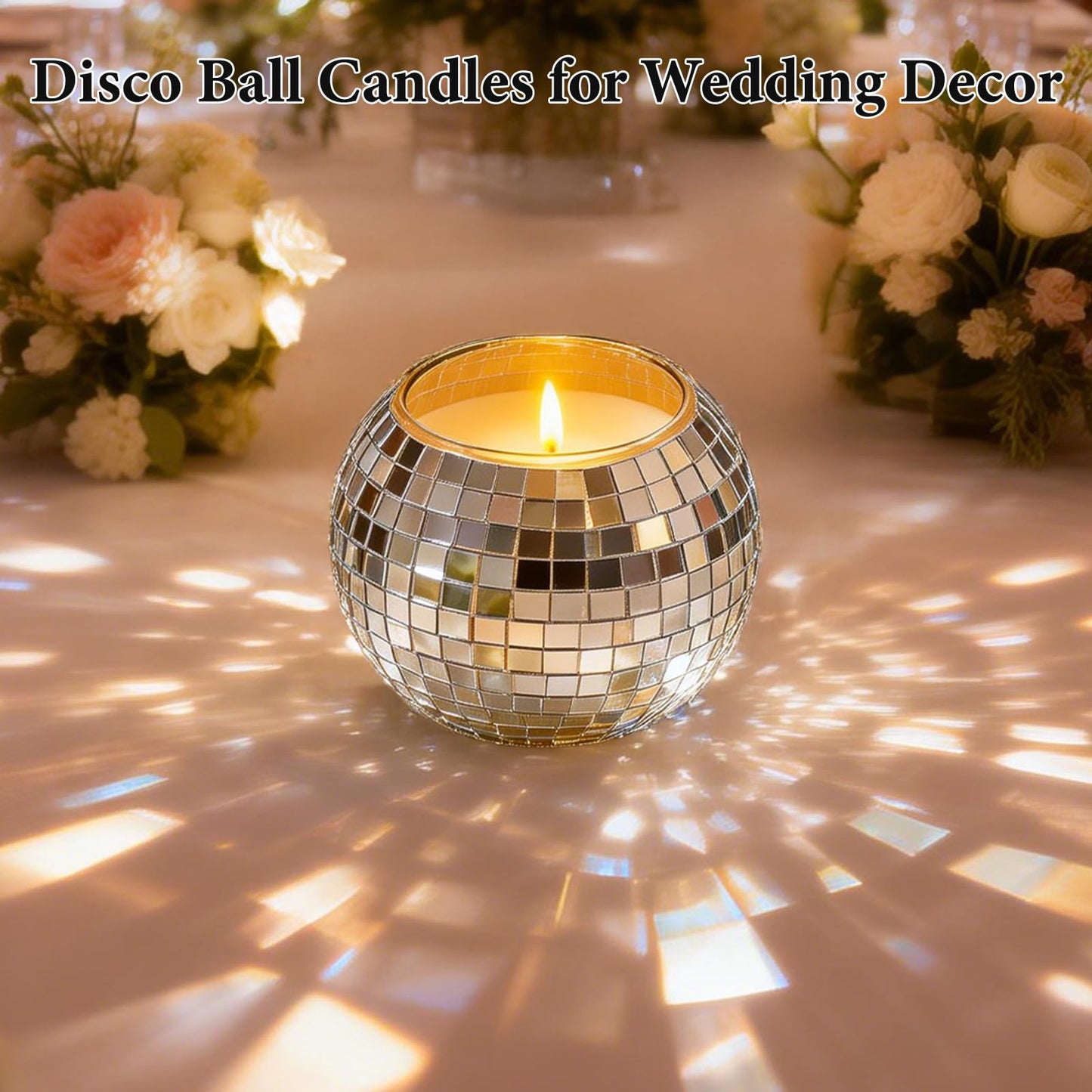 CHICERA 24 Pcs Disco Ball Candle Holders, 2x2.6 Inch Silver Mirror Glass Candle Holders, Disco Ball Centerpieces Table Decor for Wedding Birthday Party
