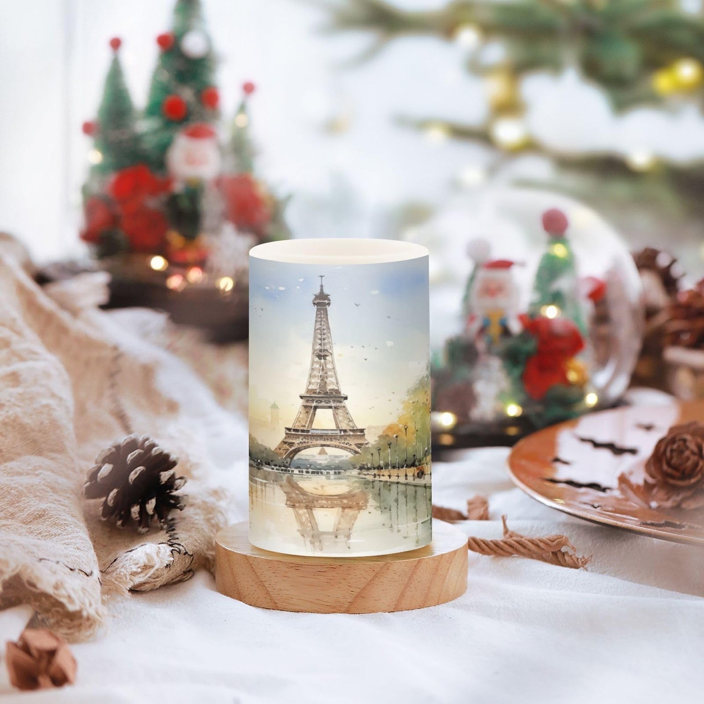 BOENLE Flickering Flameless Candles, Eiffel Tower Lake LED Candles with Remote Timer, Set of 2 Battery Operated Candle for Valentine Wedding Birthday