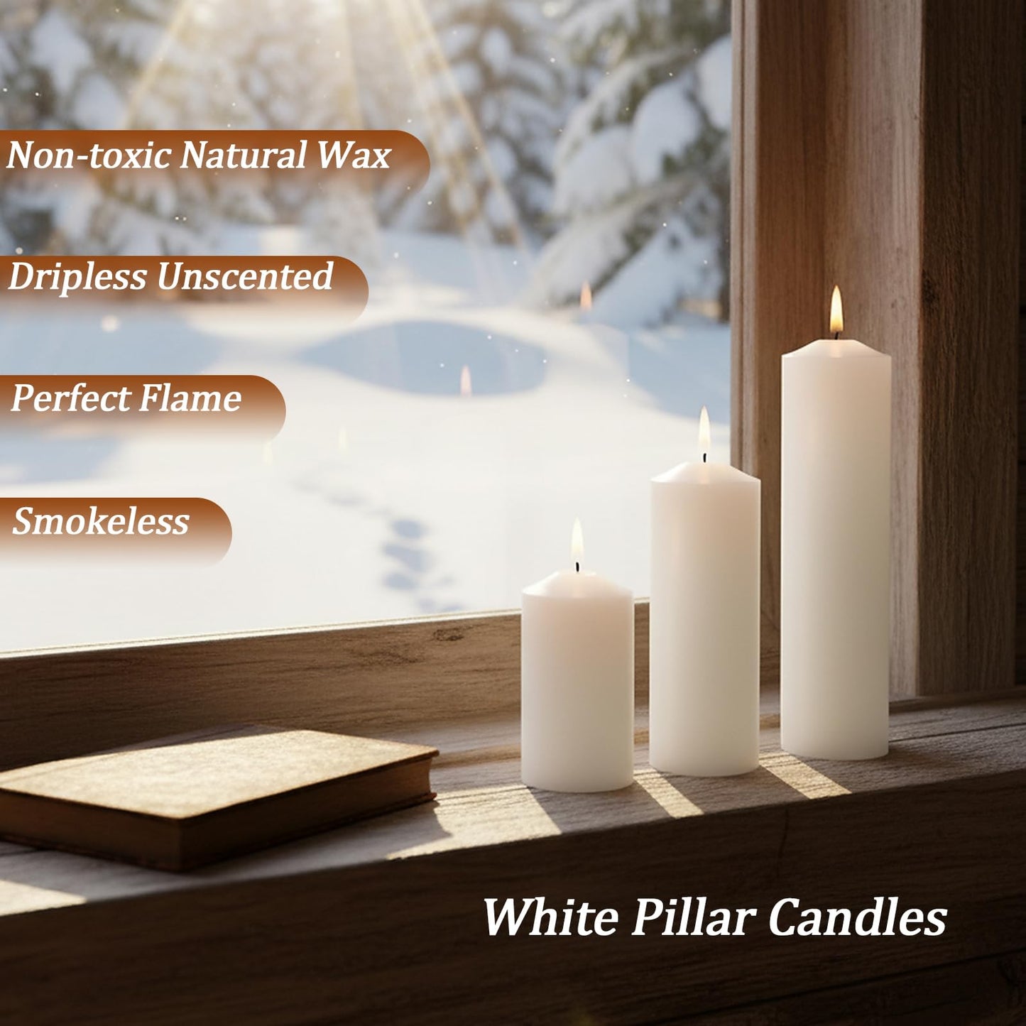 Trxvxo White Pillar Candles Bulk Set of 36，Hurricane Candles，3 Different Lengths 2 x 3/6/8 Inch (12 Each)，Dripless Unscented Smokeless，Gives You a Better Atmosphere When Organizing an Event Party.