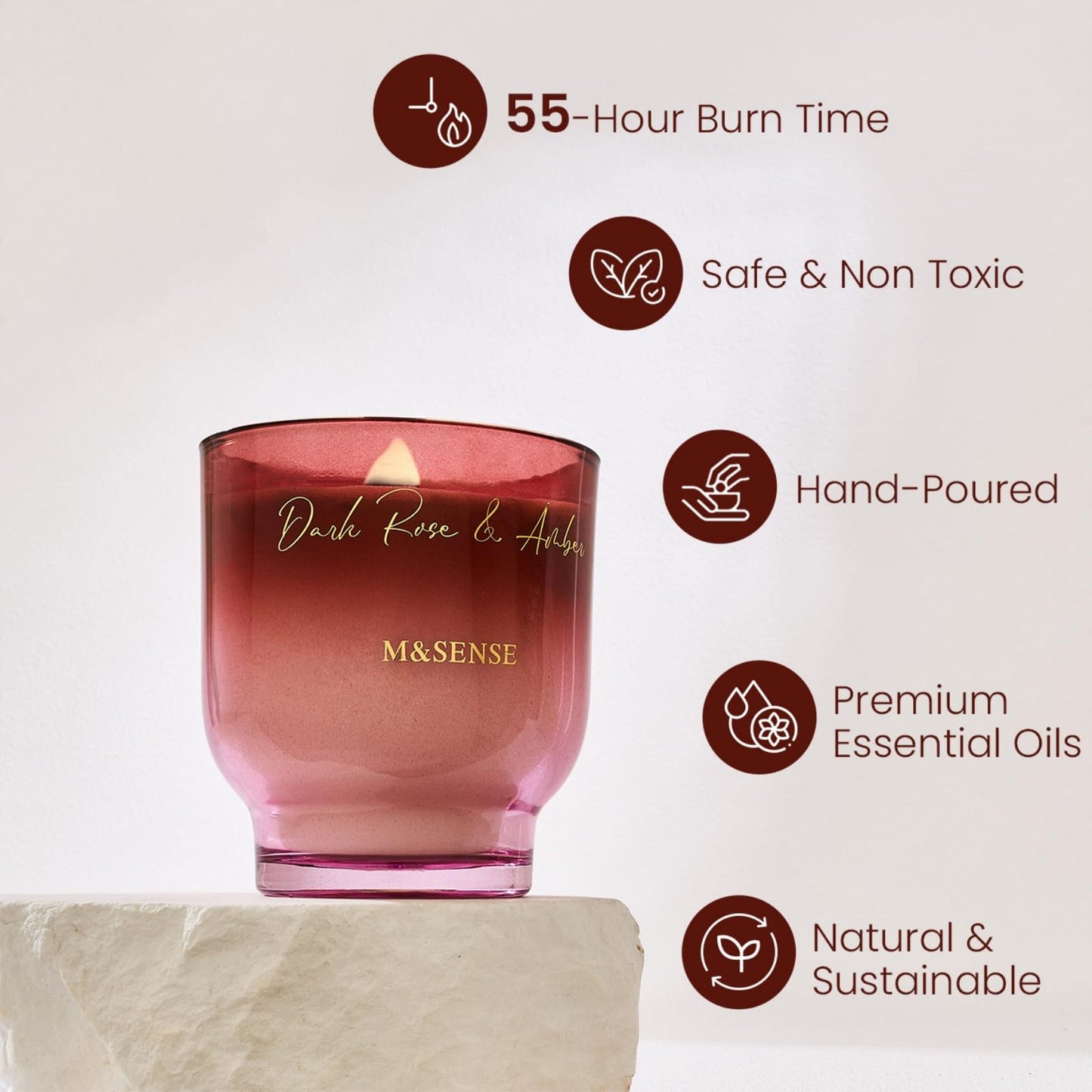 M&SENSE 9.9oz Natural Soy Wax Jar Candle with Wooden Wick | Dark Rose Amber Scent | 55-Hour Burn & Long-Lasting Burn | Housewarming Gift for Men and Women