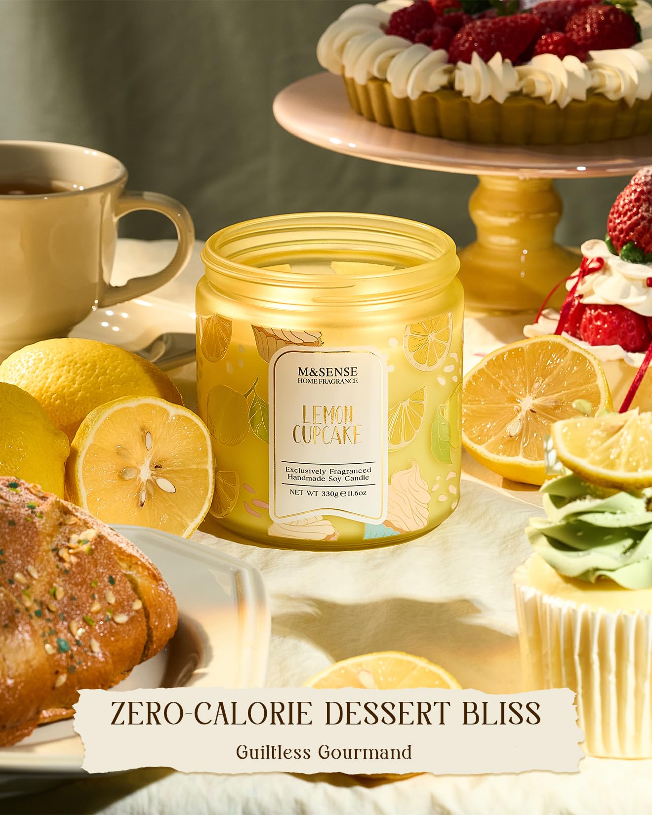 M&SENSE Lemon Vanilla Cupcake Scented Candle, 11.6oz Natural Soy Wax, 70 Hours Long Lasting Clean Burn, Citrus Vanilla Scents for Kitchen Freshness, Candle Gifts for Women Men, Warm Home Decor