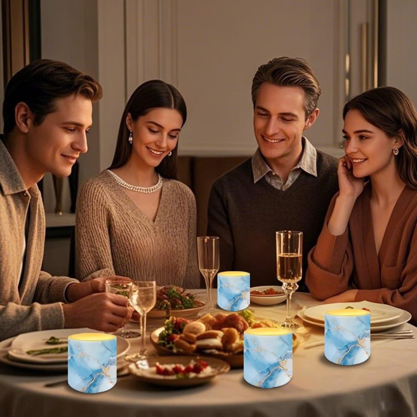 Cozeyat Turquoise Marble LED Candles Set of 4 Battery Powered Flameless with Remote Timer Dancing Flame Waterproof for Home Garden Table Use