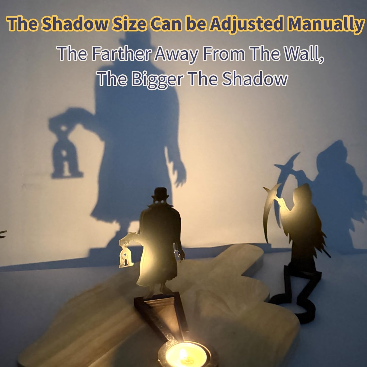 Halloween Candle Holder Spooky Ghost Tealight Shadow Caster Decorations Skeletons Black Metal Desk Candlestick Holder Ornament for Home Party,Scary Candle Stands Table Decor (Shadow Man)