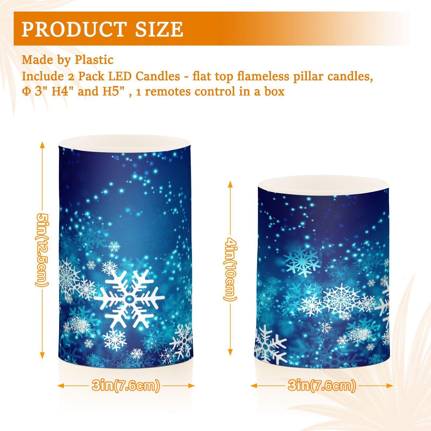 ALAZA Christmas Blue Glitter Snowflakes Flickering Flameless Candles Battery Operated with Remote Timer,Tea Light Candles LED Pillar Votive Candles Set of 2 for Outdoor Indoor Decorations