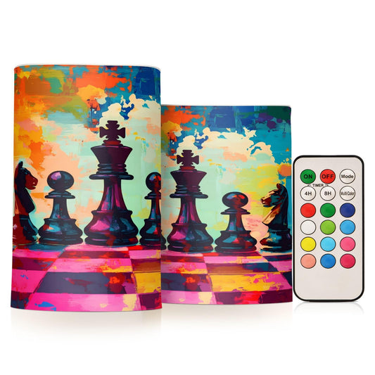 SyXIOP Colored Watercolor Chess Decorative Flickering Votive Candles with Remote Electronic Lights Remote Control with Timer for Valentine Fireplace Battery Operated