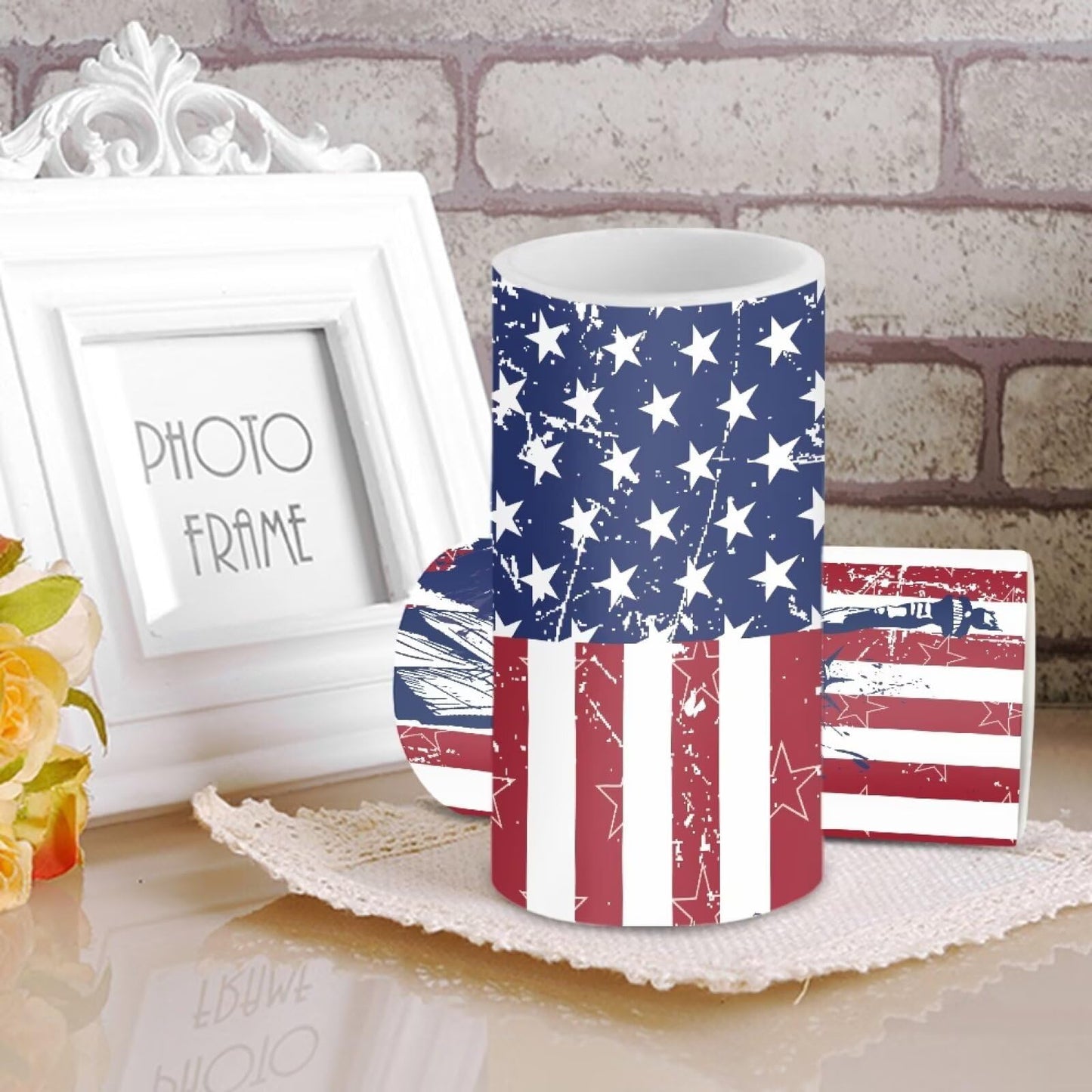 NETILGEN American Flag Statue of Liberty Set of 2 Flameless Candles LED Battery Operated Candles with Realistic July 4th Independence Memorial Day Decoration