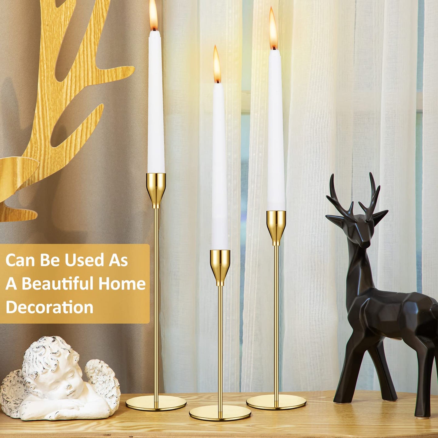 Set of 18 Tall Candlestick Holders Thin Metal Taper Candle Holders for Table Centerpiece Modern Decorative Pillar Candle Sticks Stand for Home Wedding Christmas Decoration(Gold)